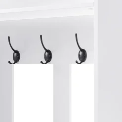 Meuble d'entrée - Armoire d'entrée avec Banc à Chaussures, 4 Crochets et 2 Tiroirs, Porte MDF - 100x35x180 cm, Blanc