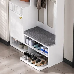 Meuble d'entrée - Armoire d'entrée avec Banc, 4 Crochets et 2 Tiroirs, Penderie Vestiaire MDF - 100x35x180 cm, Blanc