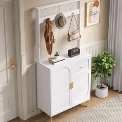 Meuble d'entrée - Armoire Penderie d'entrée avec Étagères et Porte-Chaussures - Rangement Pratique - Blanc - 80x175,5x35 cm