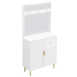 Meuble d'entrée - Armoire Penderie d'entrée avec Étagères et Porte-Chaussures - Rangement Pratique - Blanc - 80x175,5x35 cm