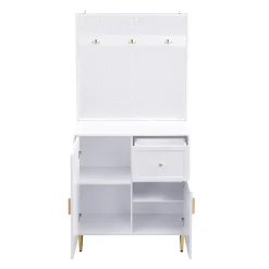Meuble d'entrée - Armoire Penderie d'entrée avec Étagères et Porte-Chaussures - Rangement Pratique - Blanc - 80x175,5x35 cm