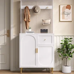Meuble d'entrée - Armoire Penderie d'entrée avec Étagères et Porte-Chaussures - Rangement Pratique - Blanc - 80x175,5x35 cm