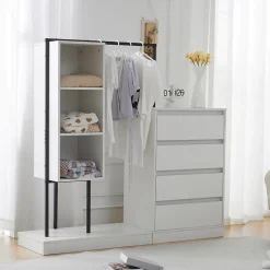 Meuble d'entrée - Commode avec Penderie et Étagères, Penderie ouverte avec Tiroirs et Étagères, Blanc - 140 x 40 x 135 cm - Blanc