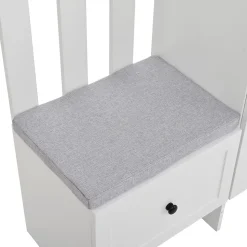 Meuble d'entrée - Vestiaire Blanc en Bois et Verre Trempé, 2 Armoires, 1 Tiroir, 10 Compartiments, avec Banc , 85x33,5x200 cm