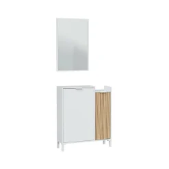 Meuble d'entrée Alambicco, Entrée 2 portes, Armoire avec miroir, Rangement multifonctionnel, 77x24h91 cm, Blanc et Chêne