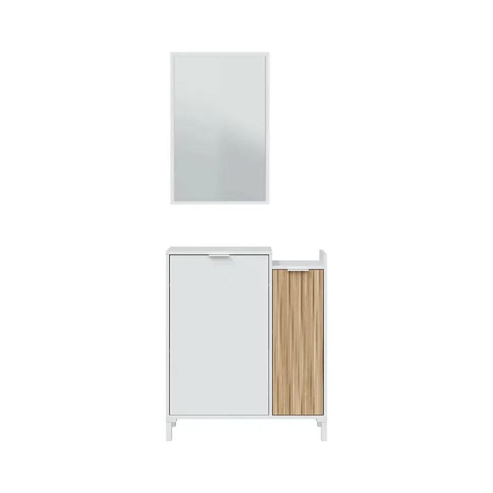 Meuble d'entrée Alambicco, Entrée 2 portes, Armoire avec miroir, Rangement multifonctionnel, 77x24h91 cm, Blanc et Chêne