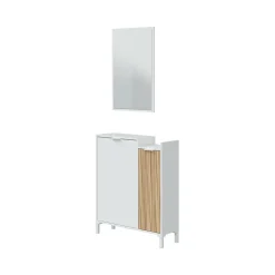 Meuble d'entrée Alambicco, Entrée 2 portes, Armoire avec miroir, Rangement multifonctionnel, 77x24h91 cm, Blanc et Chêne