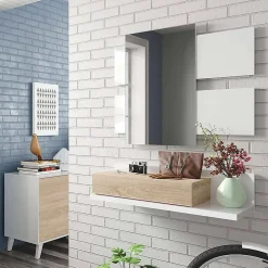 Meuble d'entrée Anro, Entrée suspendue avec miroir, Meuble d'entrée avec tiroir, 75x29h90 cm, Blanc et Chêne