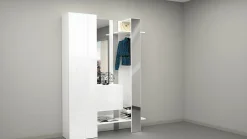 Meuble d'entrée Arabelle, Armoire multifonctionnelle avec 2 portes, Cintre mural avec 2 miroirs, 140x35h190 cm, Blanc