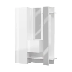 Meuble d'entrée Arabelle, Armoire multifonctionnelle avec 2 portes, Cintre mural avec 2 miroirs, 140x35h190 cm, Blanc