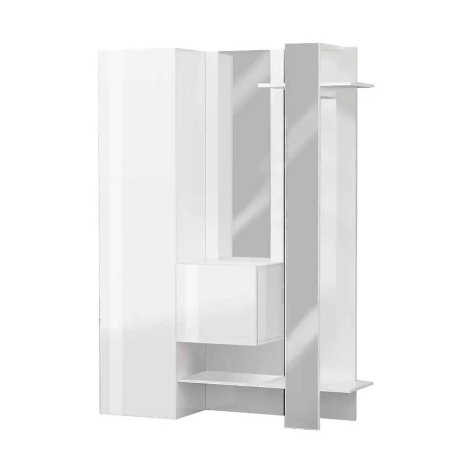 Meuble d'entrée Arabelle, Armoire multifonctionnelle avec 2 portes, Cintre mural avec 2 miroirs, 140x35h190 cm, Blanc