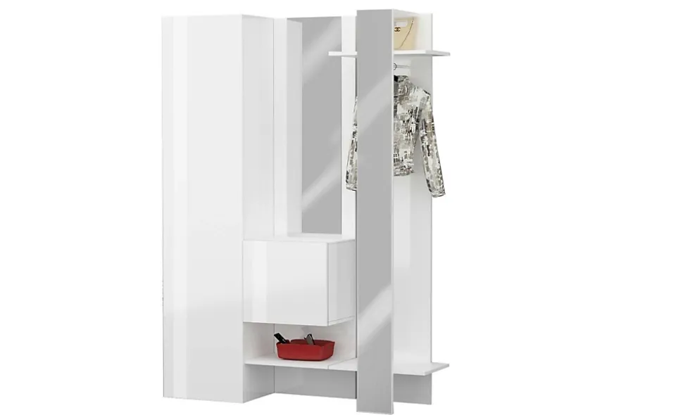 Meuble d'entrée Arabelle, Armoire multifonctionnelle avec 2 portes, Cintre mural avec 2 miroirs, 140x35h190 cm, Blanc