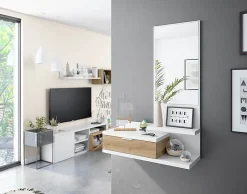 Meuble d'entrée avec miroir et tiroir - Longueur 81 x Profondeur 29 x Hauteur 116 cm