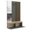 Meuble dentrée avec porte-manteau et miroir 120 cm - chene clair et gris anthracite - Collection NEMO