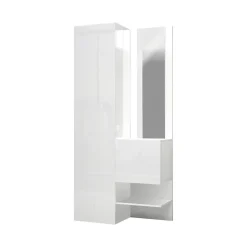 Meuble d'entrée Bauladu, Armoire multifonctionnelle avec 2 portes, Armoire polyvalente avec miroir, 90x35h190 cm, Blanc