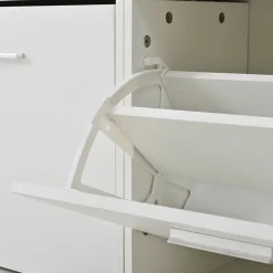 Meuble D'entrée Complet avec Porte-Manteau, Miroir et Étagères À Chaussures - ensemble 4 Pièces en Panneau de Particules - Blanc