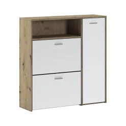 Meuble d'entrée Dafenagya, Crochet d'entrée, Console de rangement multifonction, 92x27h94 cm, Chêne clair et Blanc