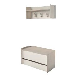 Meuble d'entrée Dap, Entrée moderne avec portemanteau, Meuble avec Etagere à chaussures, 50x32h182 cm, Chêne et Blanc