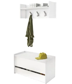 Meuble d'entrée Dap, Entrée moderne avec portemanteau, Armoire multifonctionnelle, 50x32h182 cm, Blanc