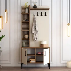 Meuble d'entrée Dfilipporeal, Crochet d'entrée, Composition pour l'atrium, 90x35 h200 cm, Noyer et Crème