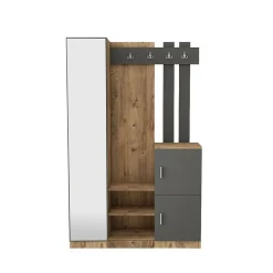 Meuble d'entrée Dgagn, Crochet d'entrée, Console de rangement multifonction, 114x38h180 cm, Chêne et Anthracite