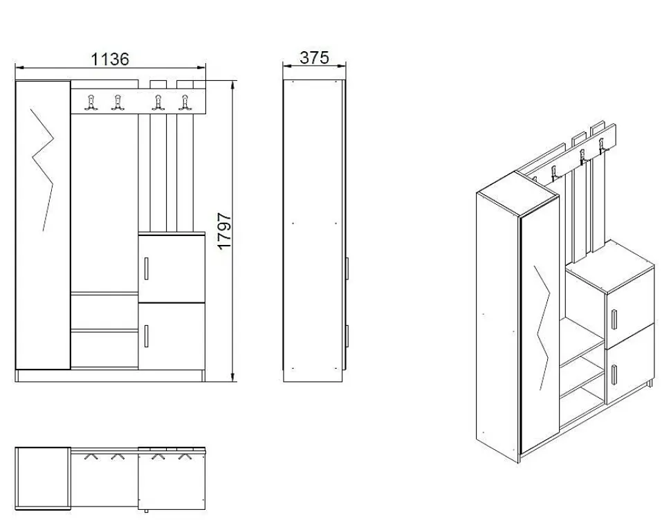 Meuble d'entrée Dgagn, Crochet d'entrée, Console de rangement multifonction, 114x38h180 cm, Chêne et Anthracite