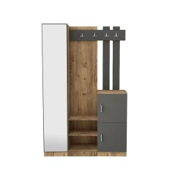 Meuble d'entrée Dgagn, Crochet d'entrée, Console de rangement multifonction, 114x38h180 cm, Chêne et Anthracite