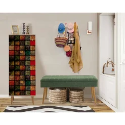 Meuble d'entrée Dgallett, Crochet d'entrée, Console de rangement multifonction, 50x38h135 cm, Chêne et Vert