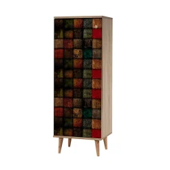 Meuble d'entrée Dgallett, Crochet d'entrée, Console de rangement multifonction, 50x38h135 cm, Chêne et Vert