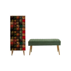 Meuble d'entrée Dgallett, Crochet d'entrée, Console de rangement multifonction, 50x38h135 cm, Chêne et Vert