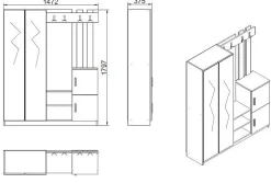 Meuble d'entrée Dgautier, Crochet d'entrée, Console de rangement multifonction, 147x38h180 cm, Chêne et Blanc