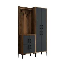 Meuble d'entrée Dgottard, Crochet d'entrée, Console de rangement multifonction, 120x35h200 cm, Noyer et Anthracite