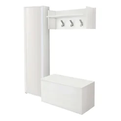Meuble d'entrée Djohnse, Entrée moderne avec portemanteau, Armoire avec miroir, Cm 50x32h182, Blanc