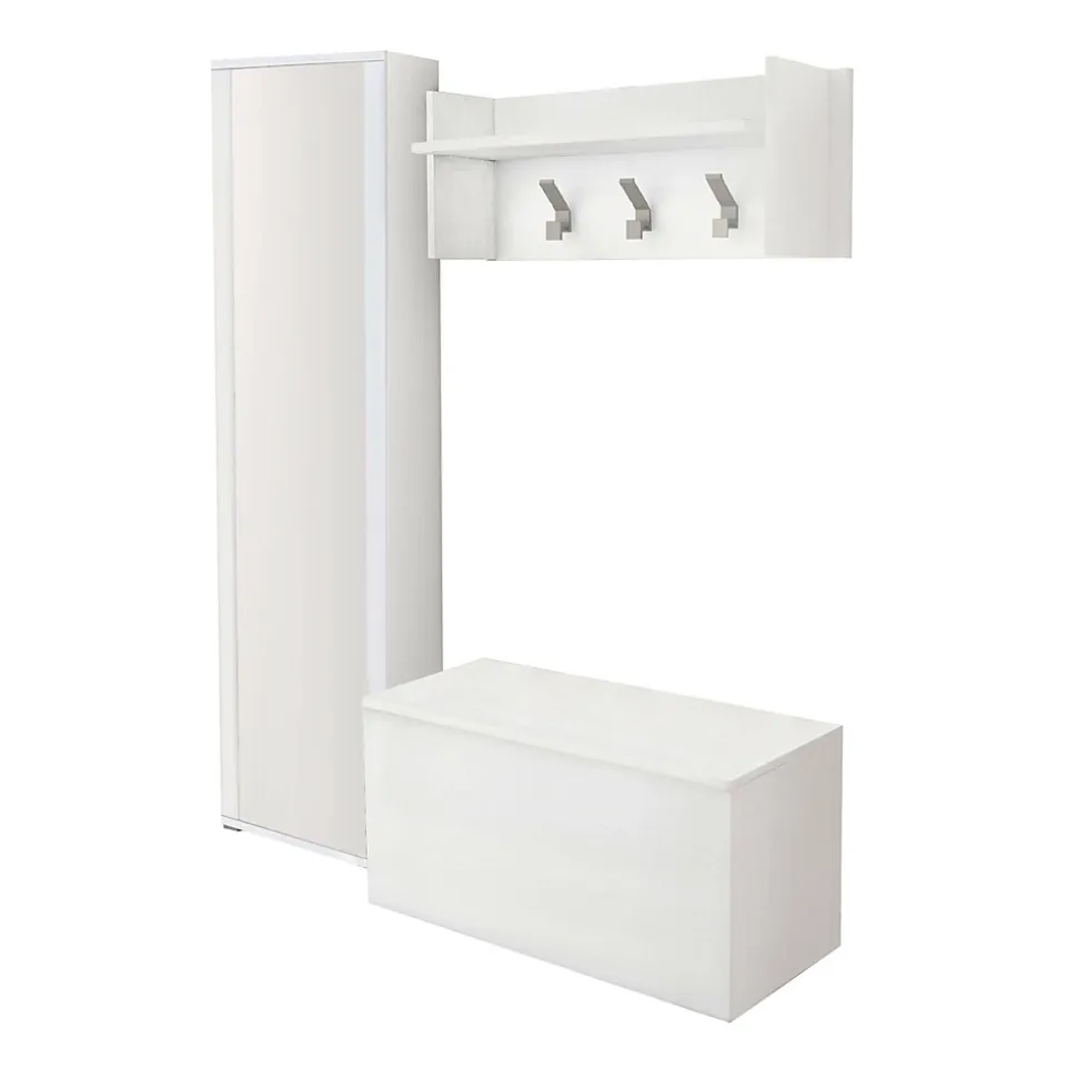 Meuble d'entrée Djohnse, Entrée moderne avec portemanteau, Armoire avec miroir, Cm 50x32h182, Blanc