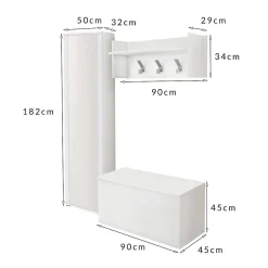 Meuble d'entrée Djohnse, Entrée moderne avec portemanteau, Armoire avec miroir, Cm 50x32h182, Blanc