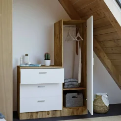 Meuble d'entrée Dmarango, Crochet d'entrée, Console de rangement multifonction, 60x47h72 cm, Chêne et Blanc