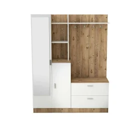 Meuble d'entrée Dmasiell, Crochet d'entrée, Console de rangement multifonction, 140x37h182 cm, Chêne et Blanc