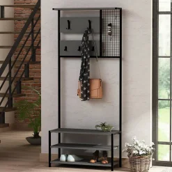 Meuble d'entrée Dmastropasqu, Crochet d'entrée, Composition pour l'atrium, 78x30 h182 cm, Anthracite et Noir