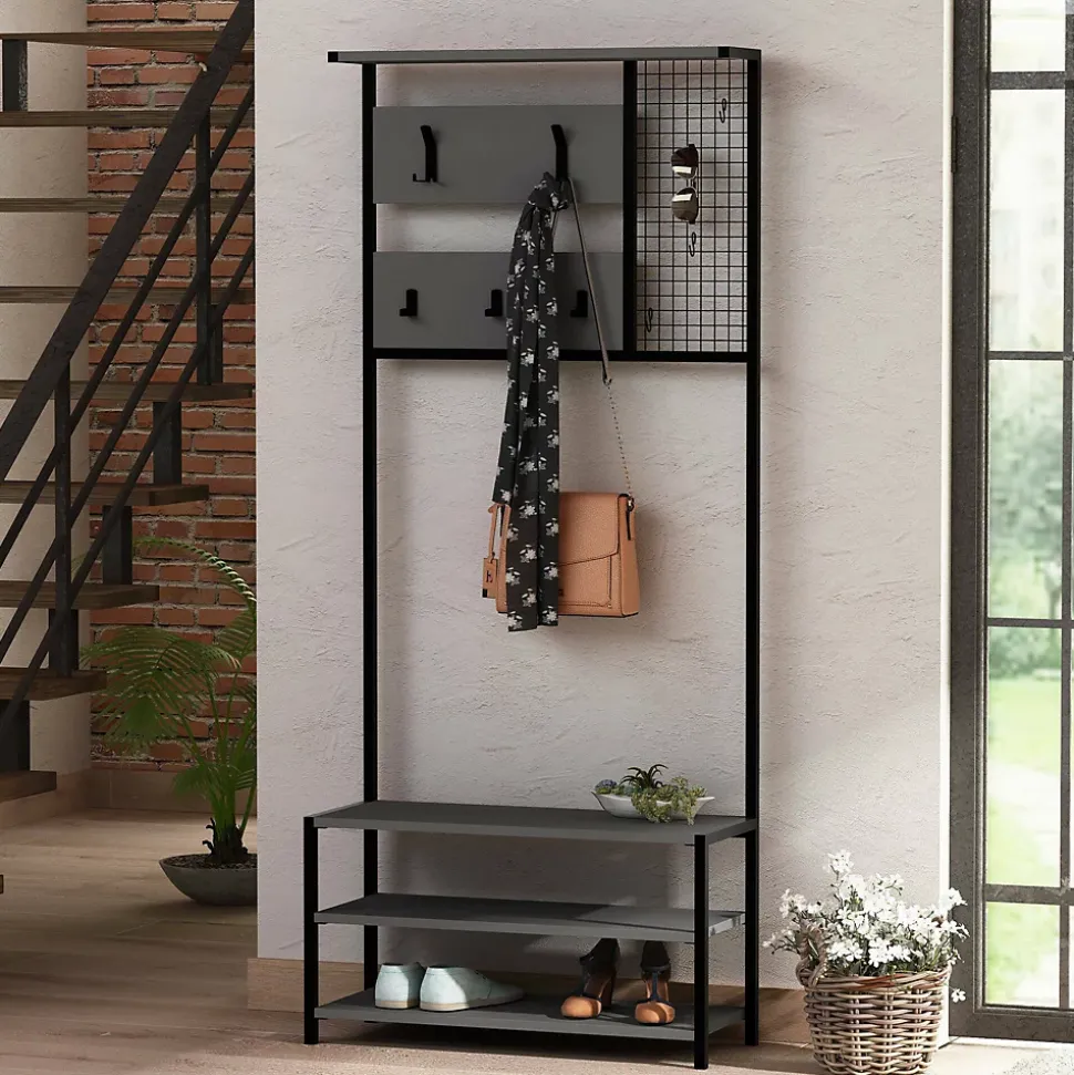 Meuble d'entrée Dmastropasqu, Crochet d'entrée, Composition pour l'atrium, 78x30 h182 cm, Anthracite et Noir