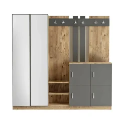 Meuble d'entrée Dnikolao, Crochet d'entrée, Console de rangement multifonction, 187x38h180 cm, Chêne et Anthracite