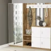 Meuble d'entrée Dnikolao, Crochet d'entrée, Console de rangement multifonction, 187x38h180 cm, Chêne et Blanc