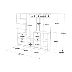 Meuble d'entrée Dnikolao, Crochet d'entrée, Console de rangement multifonction, 187x38h180 cm, Chêne et Blanc
