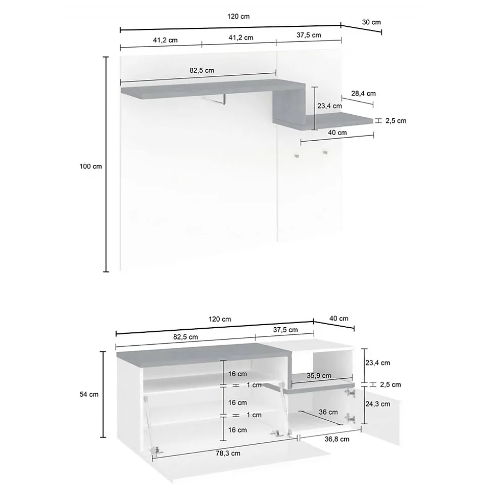 Meuble d'entrée Dpace, entrée multifonction moderne, casier polyvalent pour hall d'entrée, 120x40h54 cm, blanc brillant et Erable