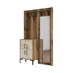 Meuble d'entrée Dperron, Crochet d'entrée, Console de rangement multifonction, 120x35h200 cm, Noyer et Blanc