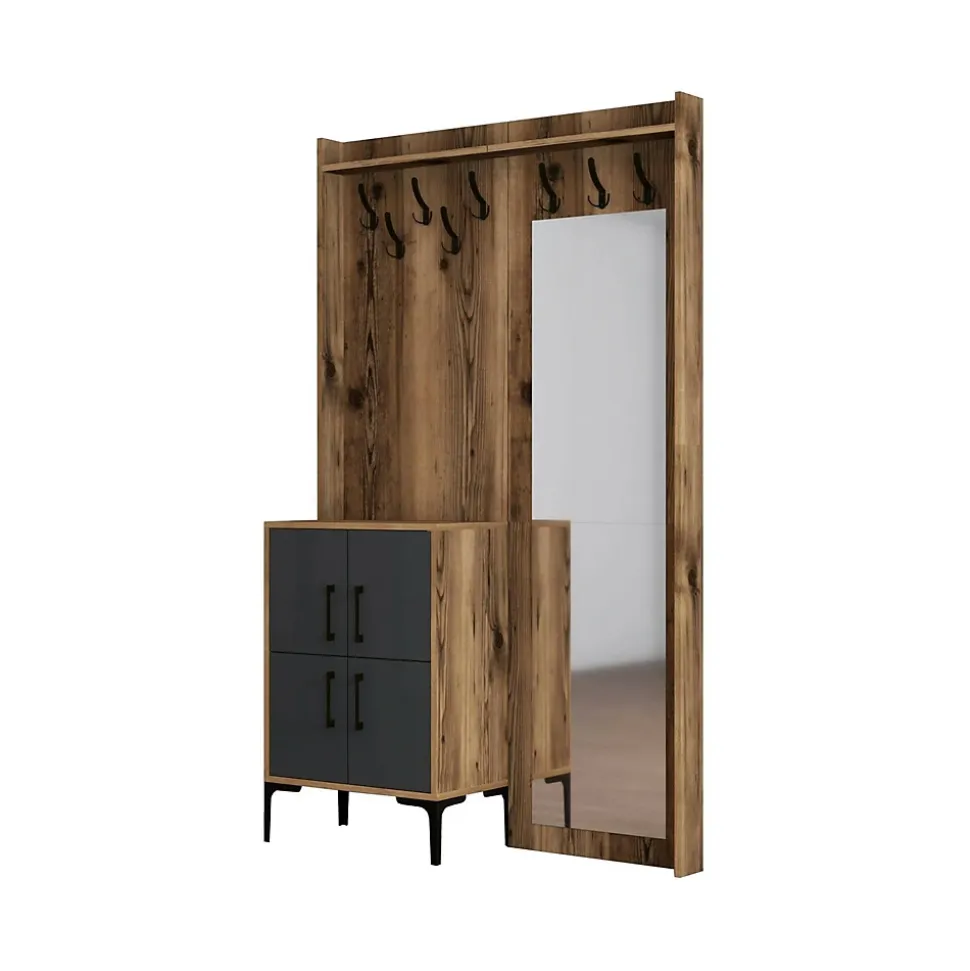Meuble d'entrée Dperron, Crochet d'entrée, Console de rangement multifonction, 120x35h200 cm, Noyer et Anthracite