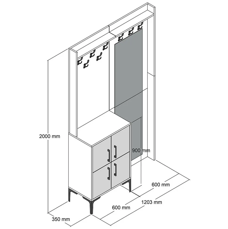 Meuble d'entrée Dperron, Crochet d'entrée, Console de rangement multifonction, 120x35h200 cm, Noyer et Anthracite