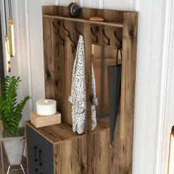 Meuble d'entrée Dperron, Crochet d'entrée, Console de rangement multifonction, 120x35h200 cm, Noyer et Anthracite