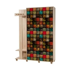 Meuble d'entrée Dpionett, Crochet d'entrée, Console de rangement multifonction, 135x36h194 cm, Chêne et Multicolore