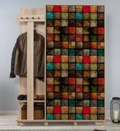 Meuble d'entrée Dpionett, Crochet d'entrée, Console de rangement multifonction, 135x36h194 cm, Chêne et Multicolore