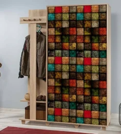 Meuble d'entrée Dpionett, Crochet d'entrée, Console de rangement multifonction, 135x36h194 cm, Chêne et Multicolore